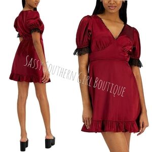🆕⭐Kit + Sky Macy's Dark Red Satin Lace Mini Dress
